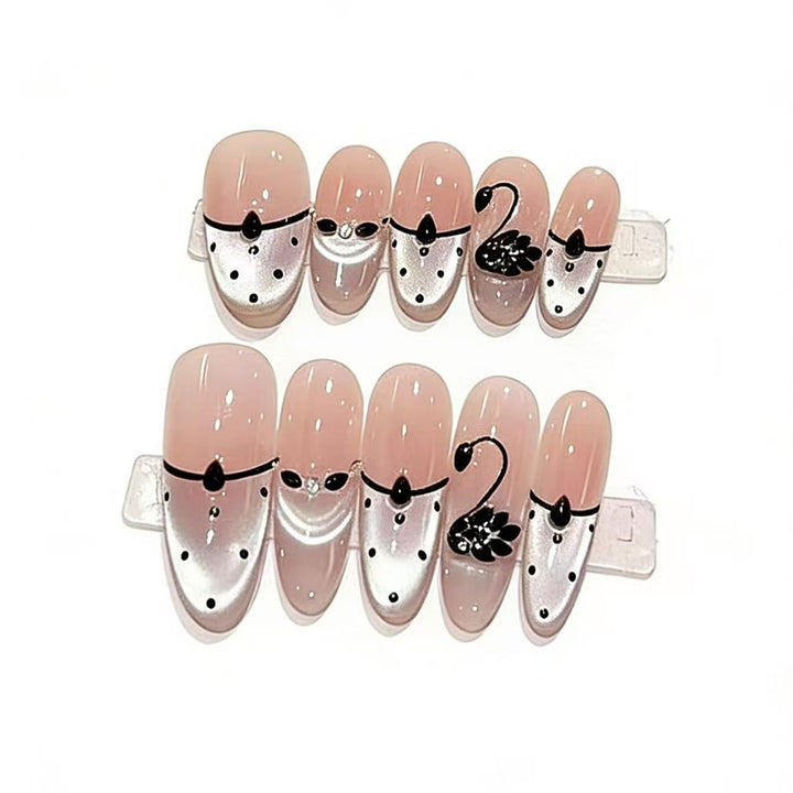 Artistic Swan-Design Press-On Nails Bowlift