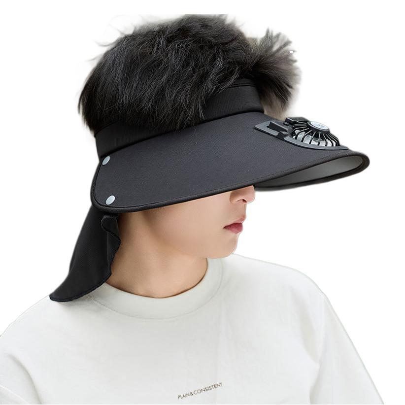 Large UV Protection Sun Visor with Removable Mini Fan and Folding Neck Protection Bowlift