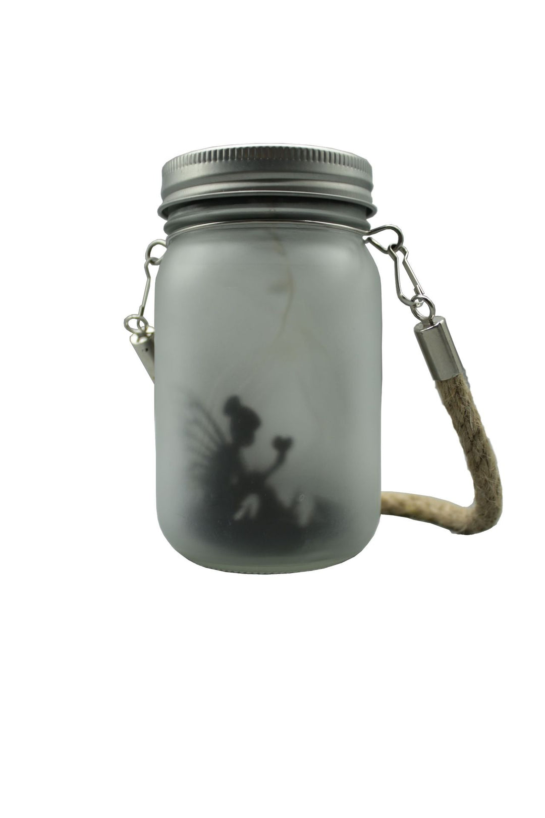 Solar Powered Frosted Fairy Silhouette Mason Jar Lantern With Multicolor LEDs Bowlift