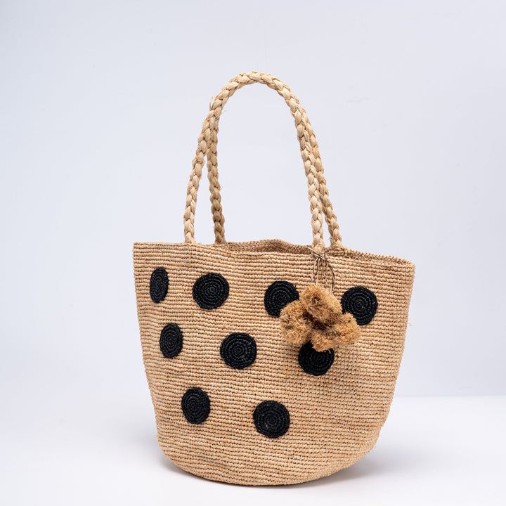 Braided beach bag with decorative 3D dot pattern Bowlift