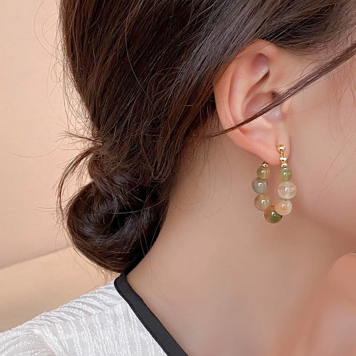 Elegant Stone Beaded Hoop Earrings Bowlift