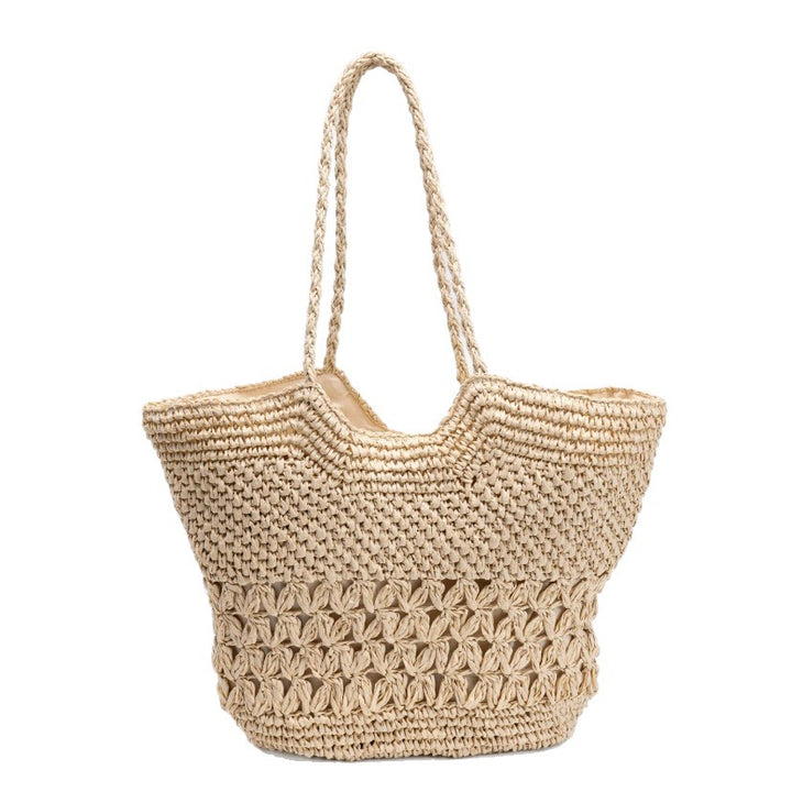 Spacious Handwoven Beach Bag with Transparent Accent Bowlift