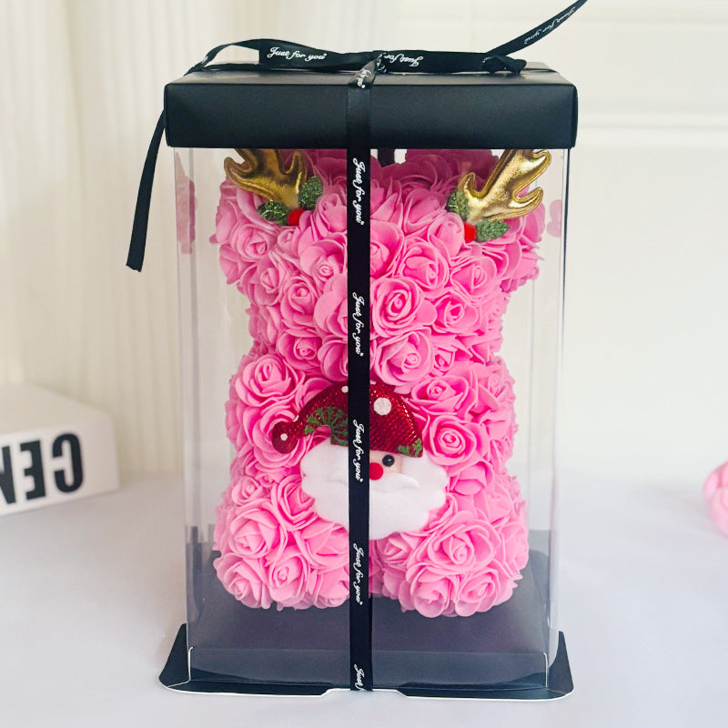 Foam Rose Teddy Bear Gift Sculpture With Satin Ribbon Bow