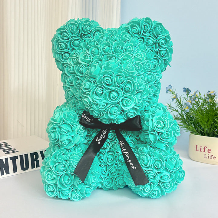 Handcrafted Rose-Foam Teddy Bear Gift Sculpture With Heart Accent