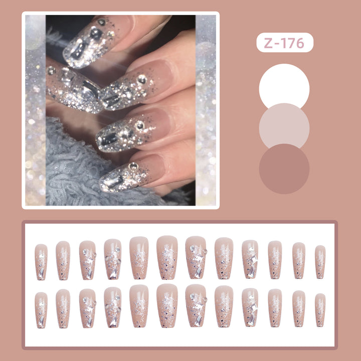 Glittery Rhinestone-Embellished Press-On Nail Set Bowlift