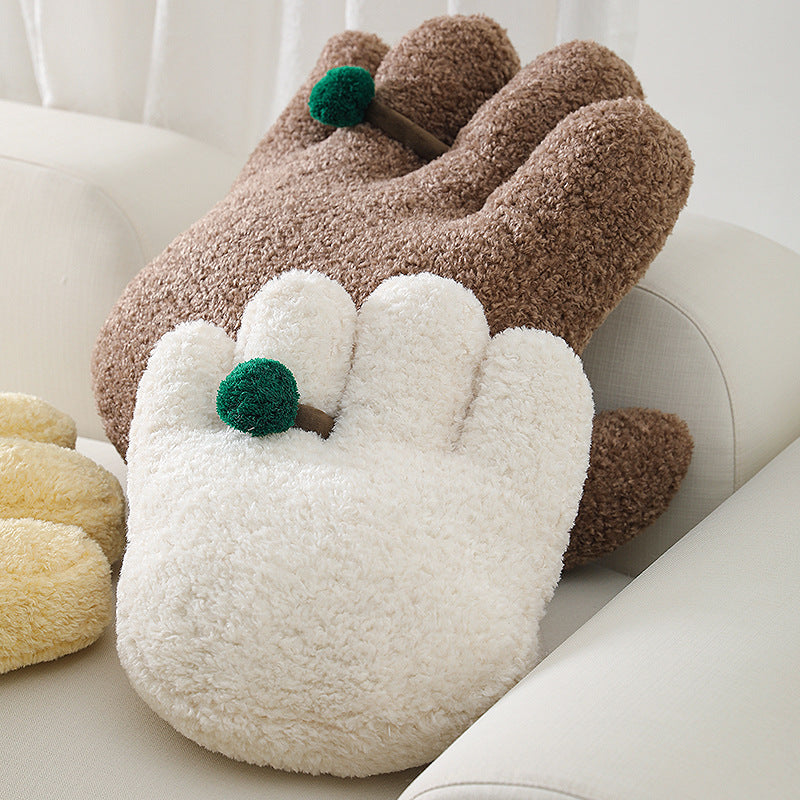 Plush decorative pillow in hand shape with pompon application Bowlift