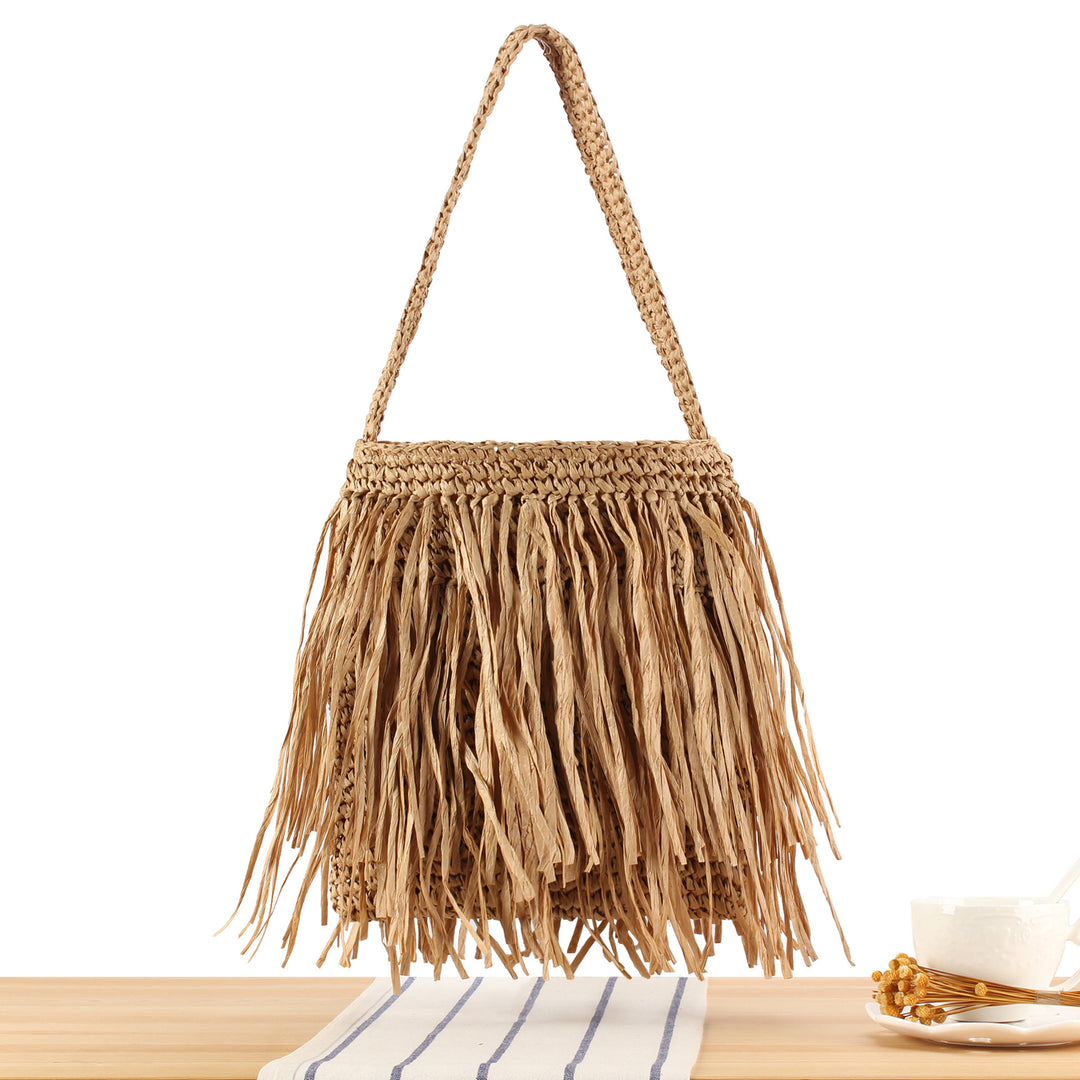 Braided summer handbag with fringed design Bowlift