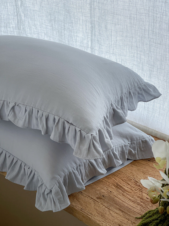 Ruffled Linen Pillowcase Set with Soft Washed Linen Texture
