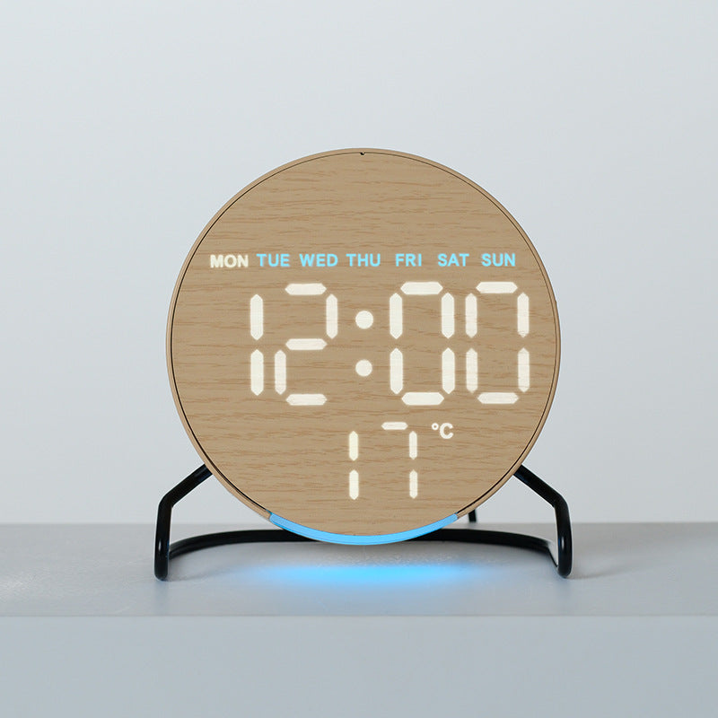 Minimalist Smart LED Alarm Clock with Fabric Front, Temperature Sensor and Weekday Display Bowlift