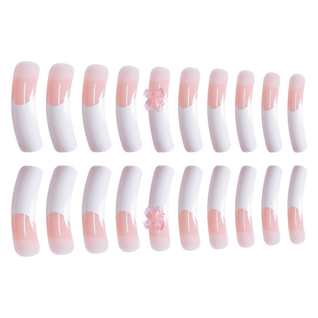 Elegant Bow-Embellished Acrylic Press-On Nails Bowlift