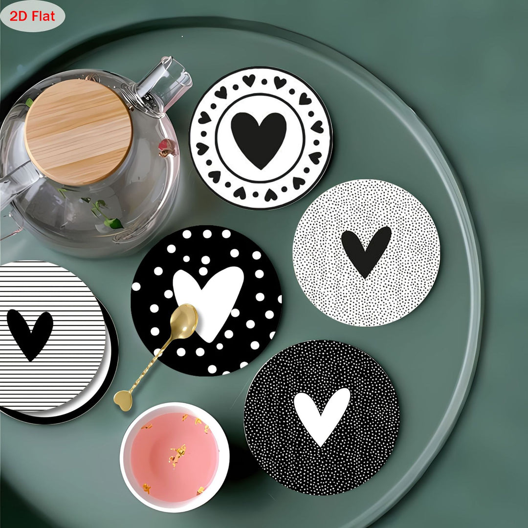 Non-Slip Round Heart Pattern Drink Coaster Set Bowlift
