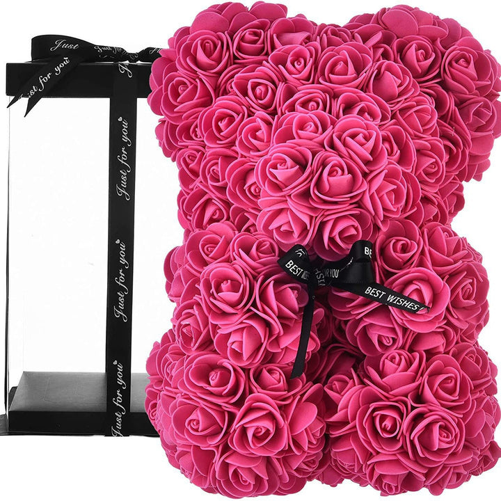Handcrafted Foam Rose Teddy Bear Gift Sculpture With Satin Ribbon