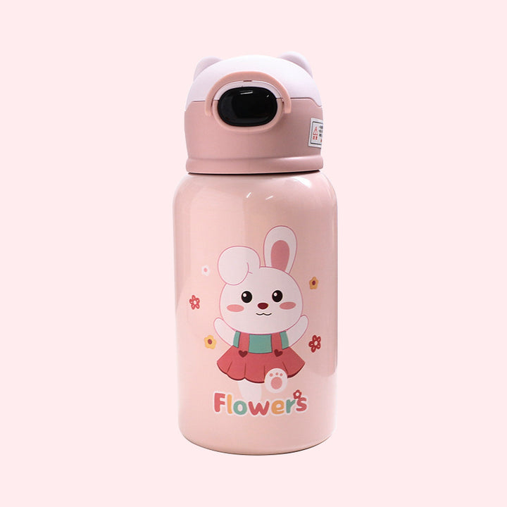 Ladies insulated drinking bottle with cute frog design and practical carrying strap Bowlift