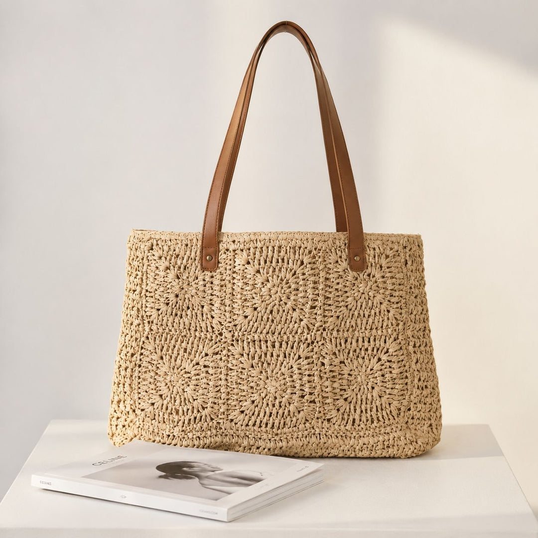Braided jute bag with leather handles Bowlift