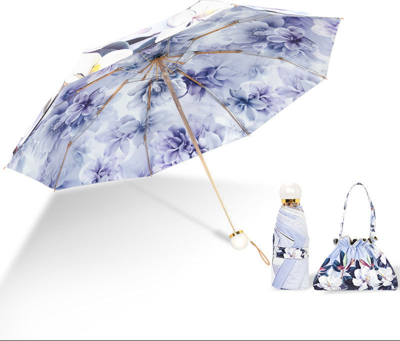 Ladies Foldable Sun Protection Umbrella with Elegant Flower Design Bowlift