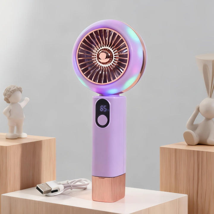 Portable handheld fan with LED light and digital display Bowlift