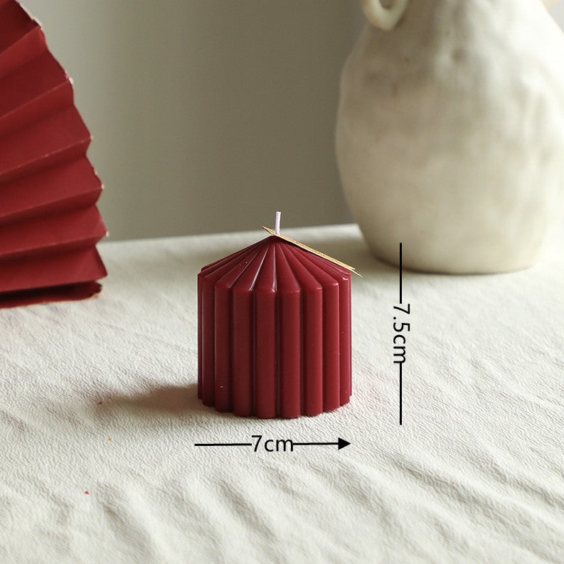 Ribbed Stacked Sphere Decorative Scented Pillar Candle With Long Cotton Wick