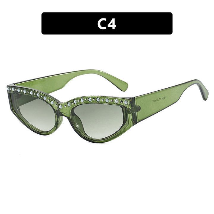 Women's Cat-Eye Sunglasses with Sparkling Rhinestone Accents and Animal Pattern Bowlift