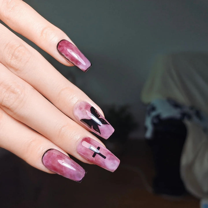 Artistic Long Coffin Press-On Nail Tips
