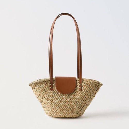Handcrafted basket bag with leather flap Bowlift