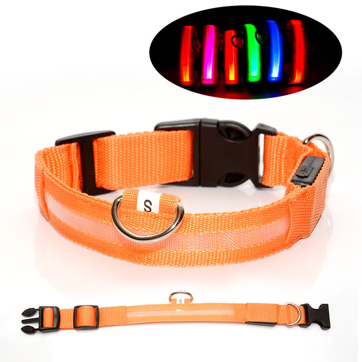 LED Light-Up Reflective Nylon Dog Collar with Quick-Release Buckle and Metal D-Ring Bowlift