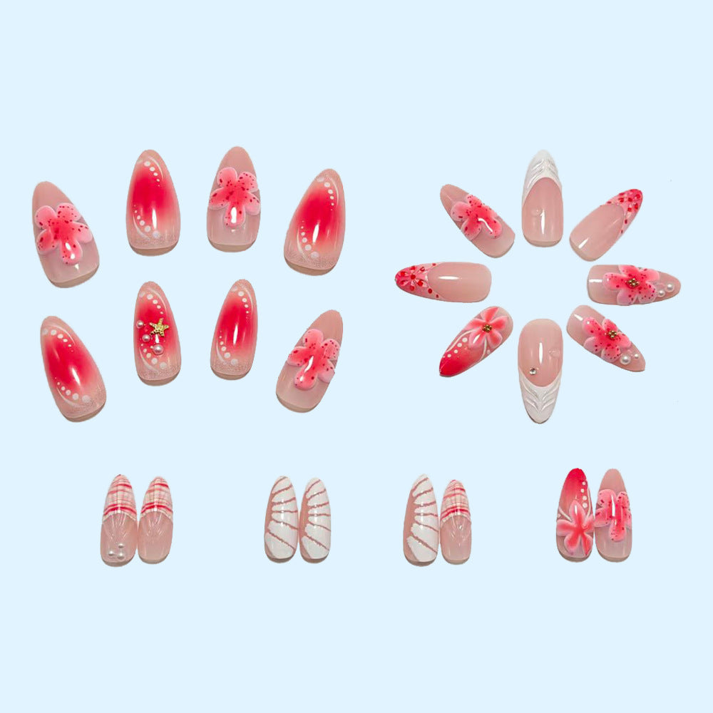 Artificial nails with 3D flower pattern and glitter accents Bowlift