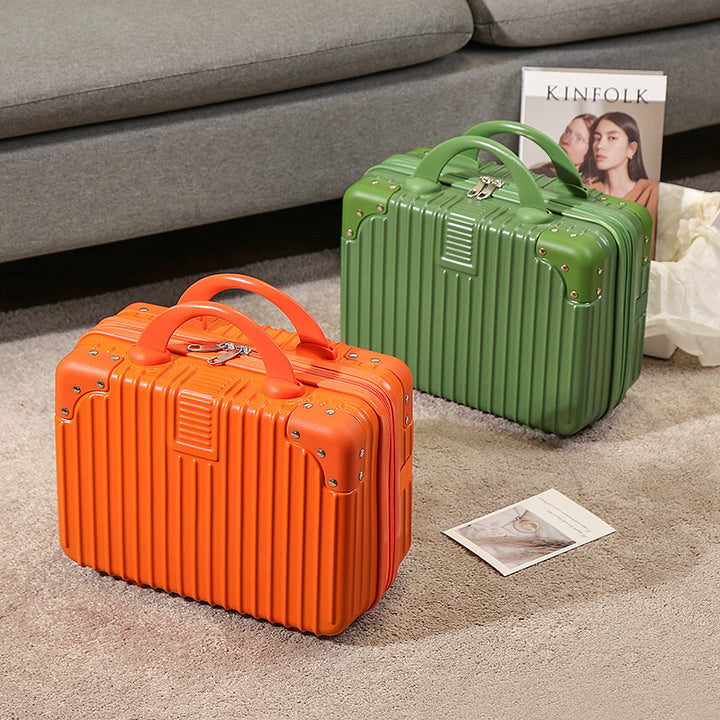 compact hard-shell travel vanity cosmetic and tech organizer with ribbed shell reinforced corners removable padded insert Bowlift