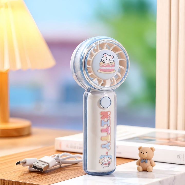 Ladies portable hand fan with playful bear design Bowlift