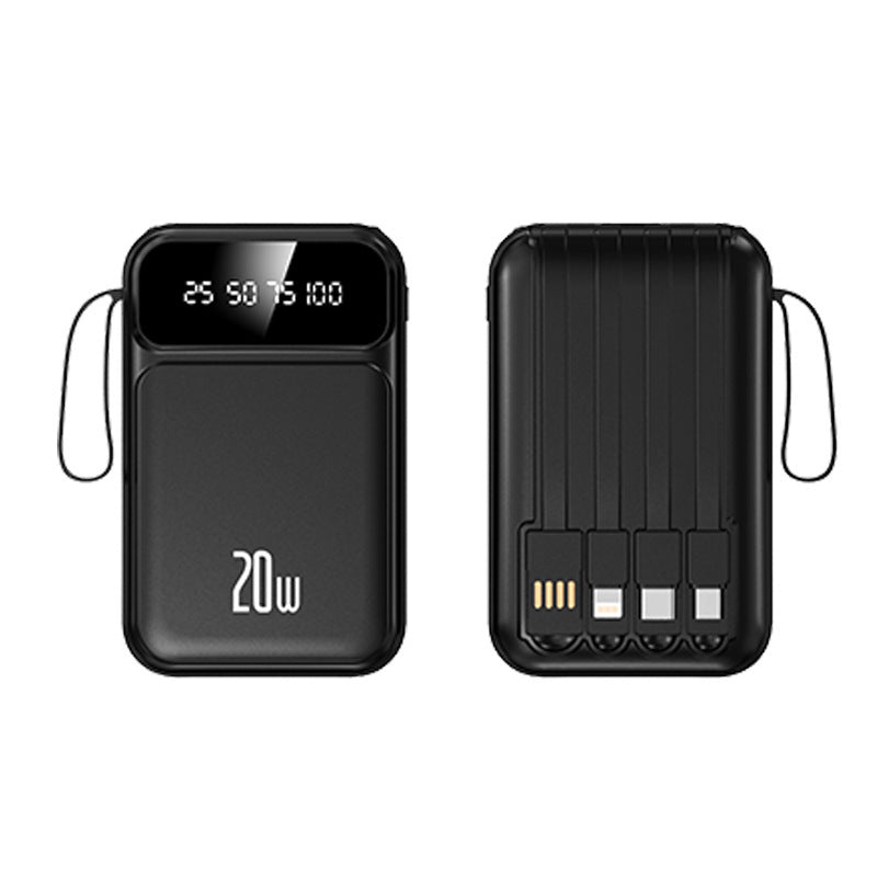 Portable power bank with integrated multifunctional charging cable and digital display Bowlift