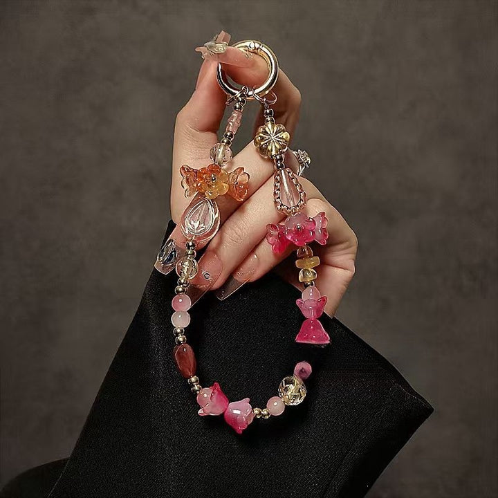 Decorative Flower-Themed Beaded Keychain Bowlift