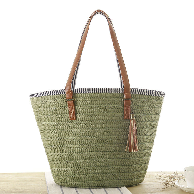 Braided Beach Bag with Elegant Leather Handles Bowlift