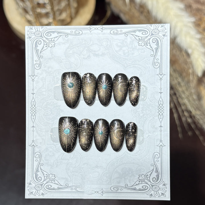Decorative Press-On Nail Set with Celestial Accents Bowlift