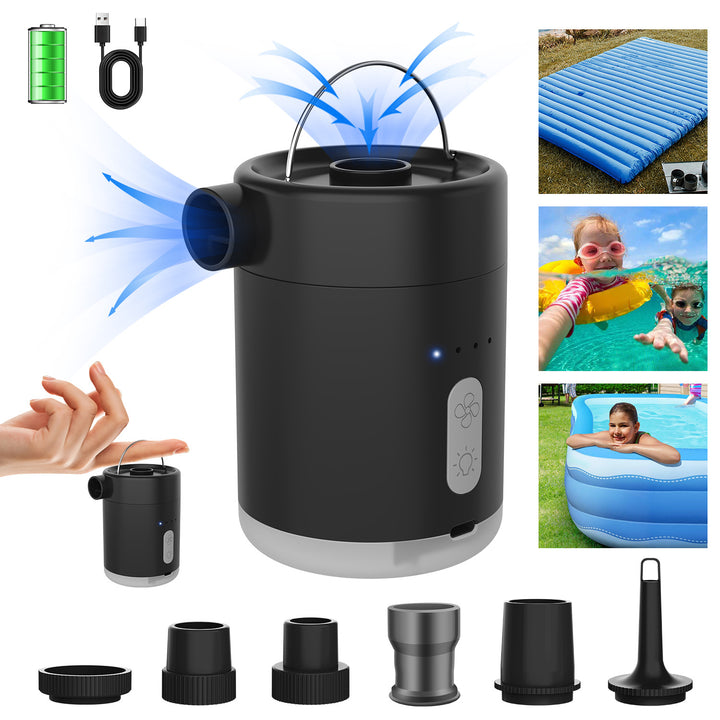 Portable Cordless Rechargeable Electric Air Pump With Multi-Nozzle Adapters Bowlift