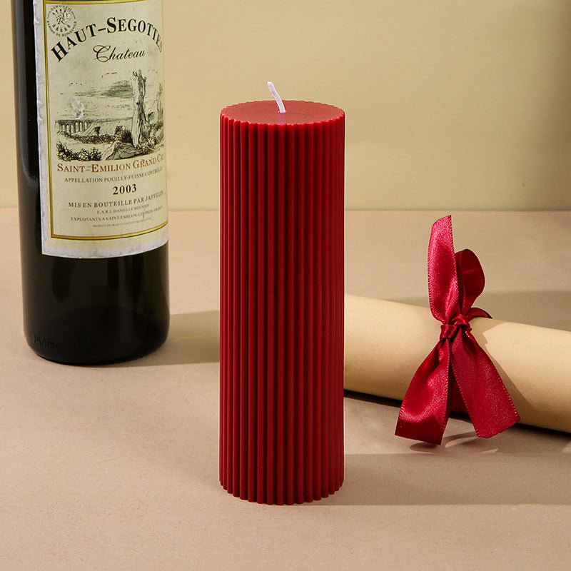 Ribbed Stacked Sphere Decorative Scented Pillar Candle With Long Cotton Wick