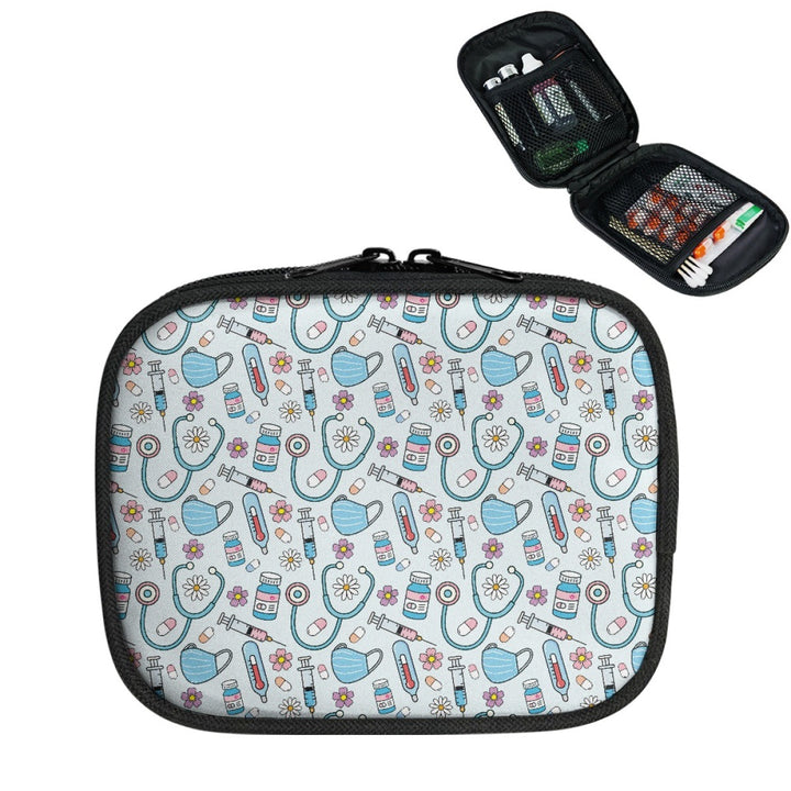 Compact Medical Organizer Pouch with Mesh Compartments and Dual-Zip Bowlift