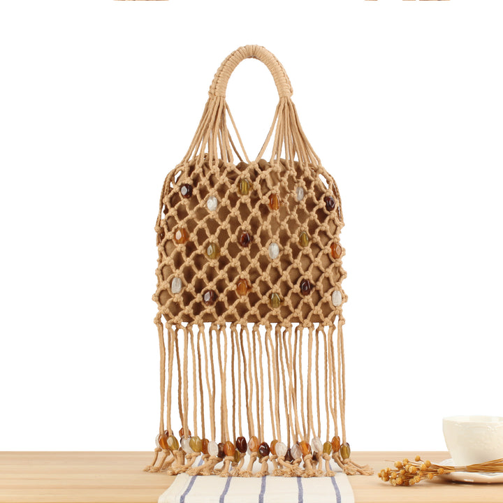Macrame Tote Bag with Unique Bead Decoration Bowlift