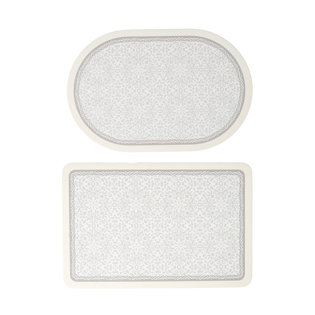 Bath Mat Set with Non-Slip Bottom and Baroque Ornament Pattern