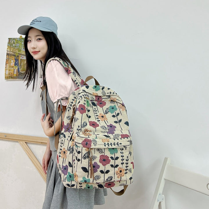 Floral Patterned Canvas Backpack Bowlift