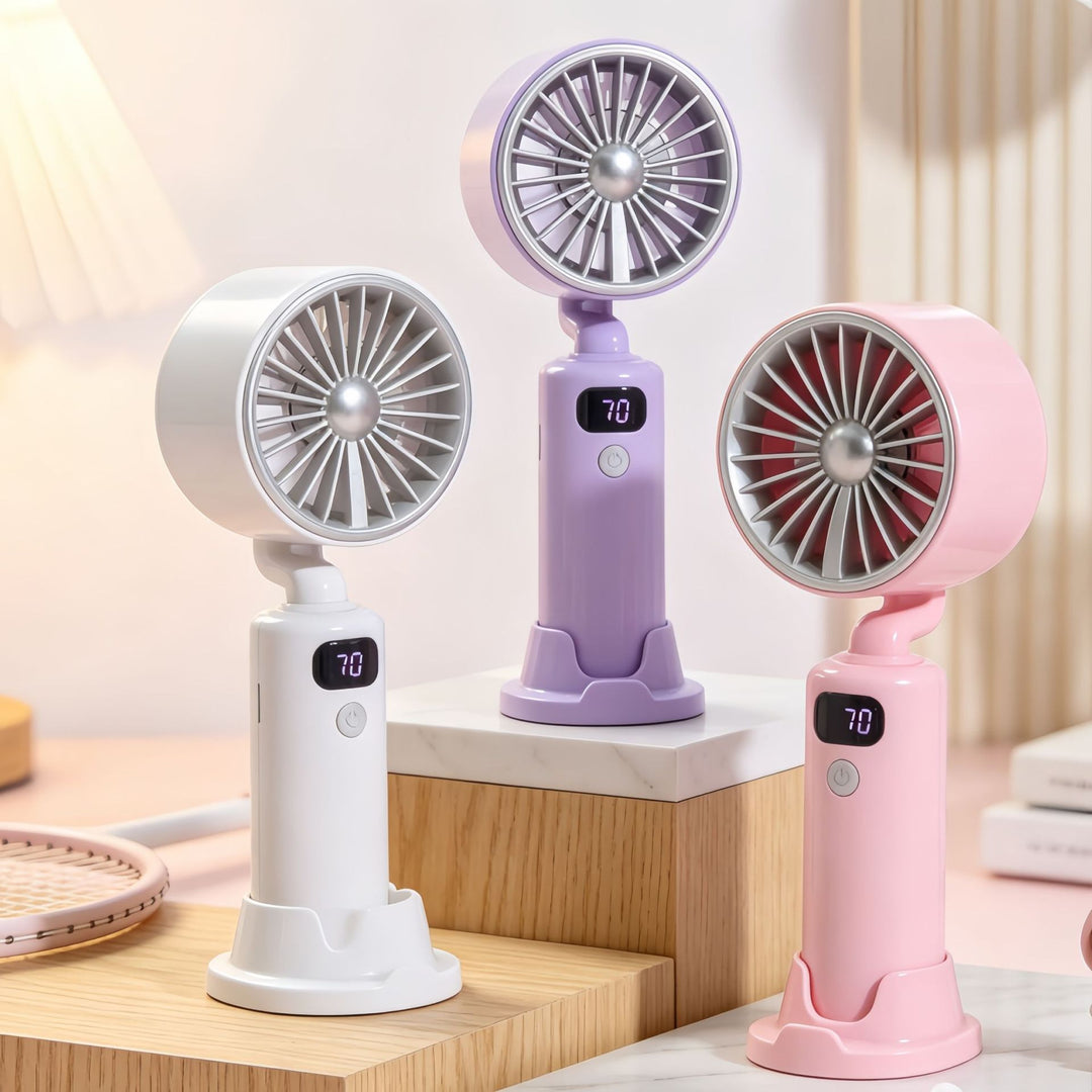 Electric Hand Fan with Digital Speed Display and Adjustable Tilt Angle Bowlift