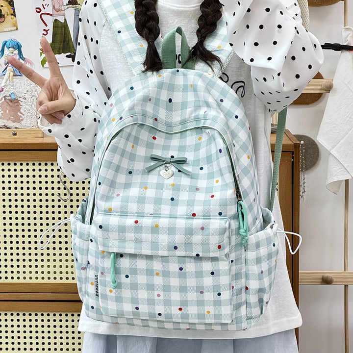 Playful Checked Pattern Backpack Bowlift