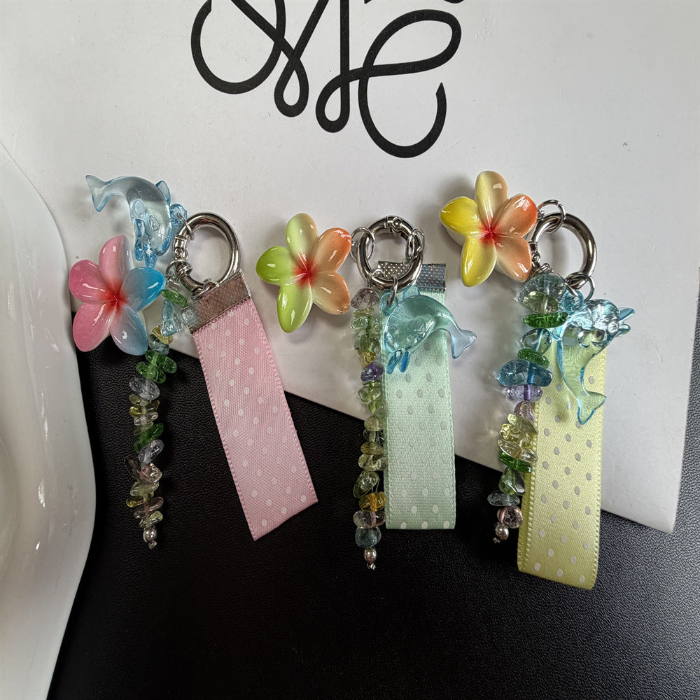 Whimsical Dolphin and Flower Charm Keychain Bowlift