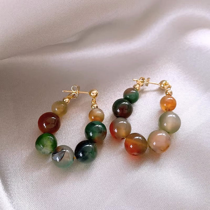 Elegant Stone Beaded Hoop Earrings Bowlift