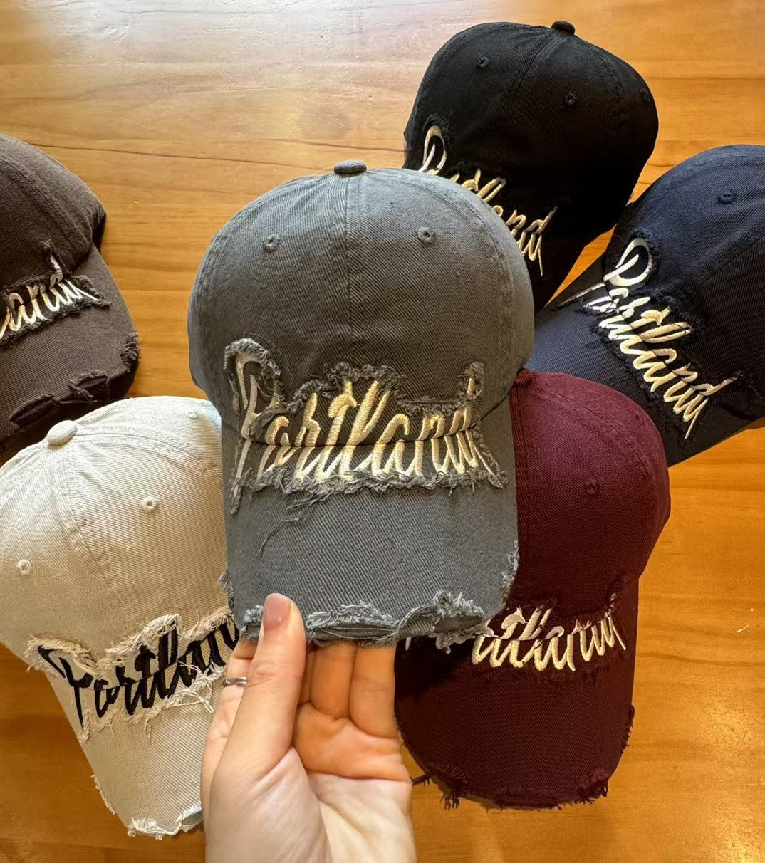 Unisex Distressed Denim Baseball Cap Bowlift