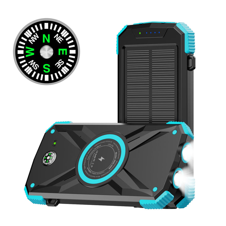 Solar-powered power bank with integrated compass and LED light Bowlift