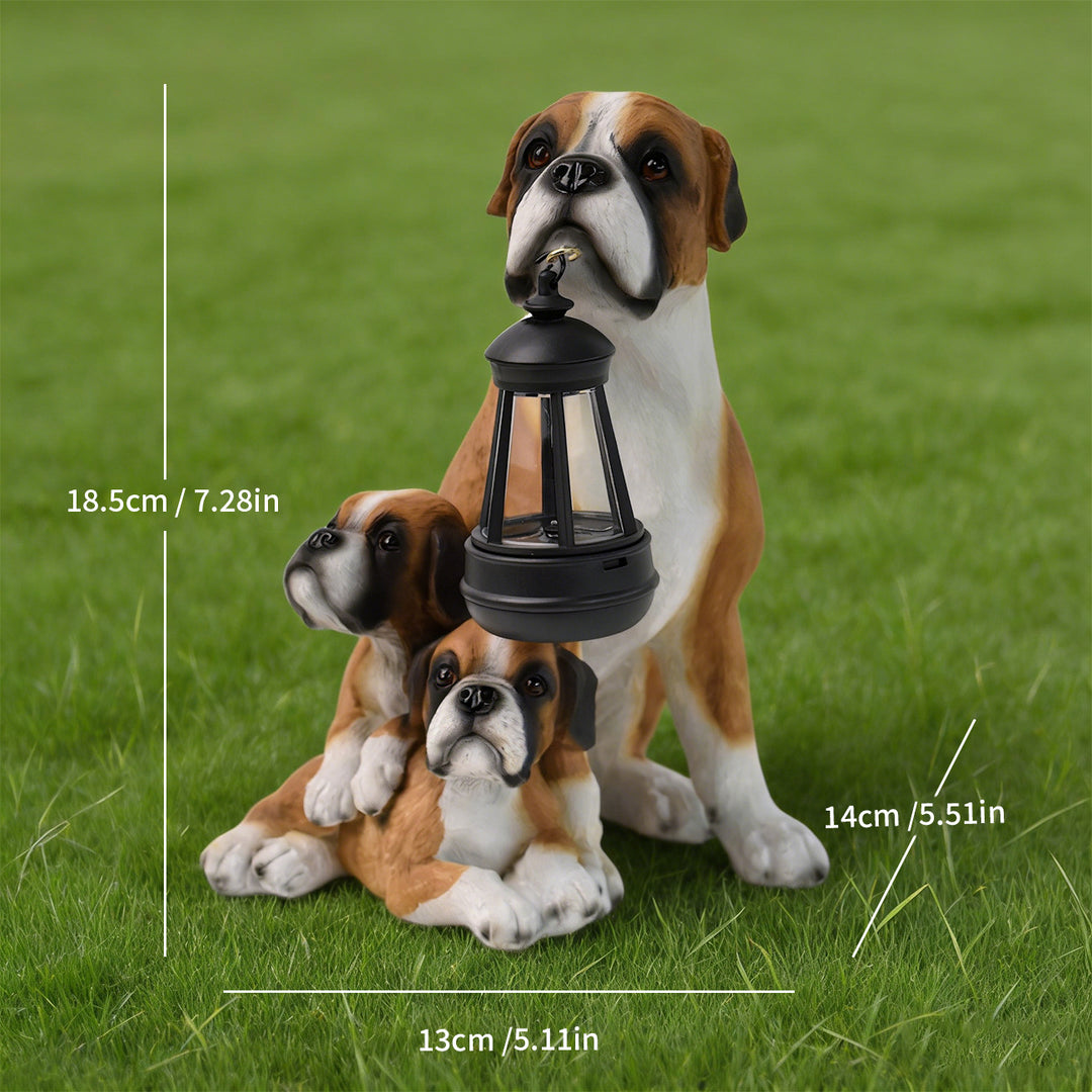 Outdoor Solar LED Lantern Boxer Dog Statue Bowlift