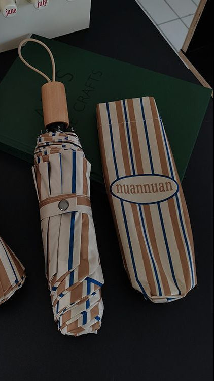 Women's Foldable Windproof Umbrella with Unique Striped Pattern Bowlift