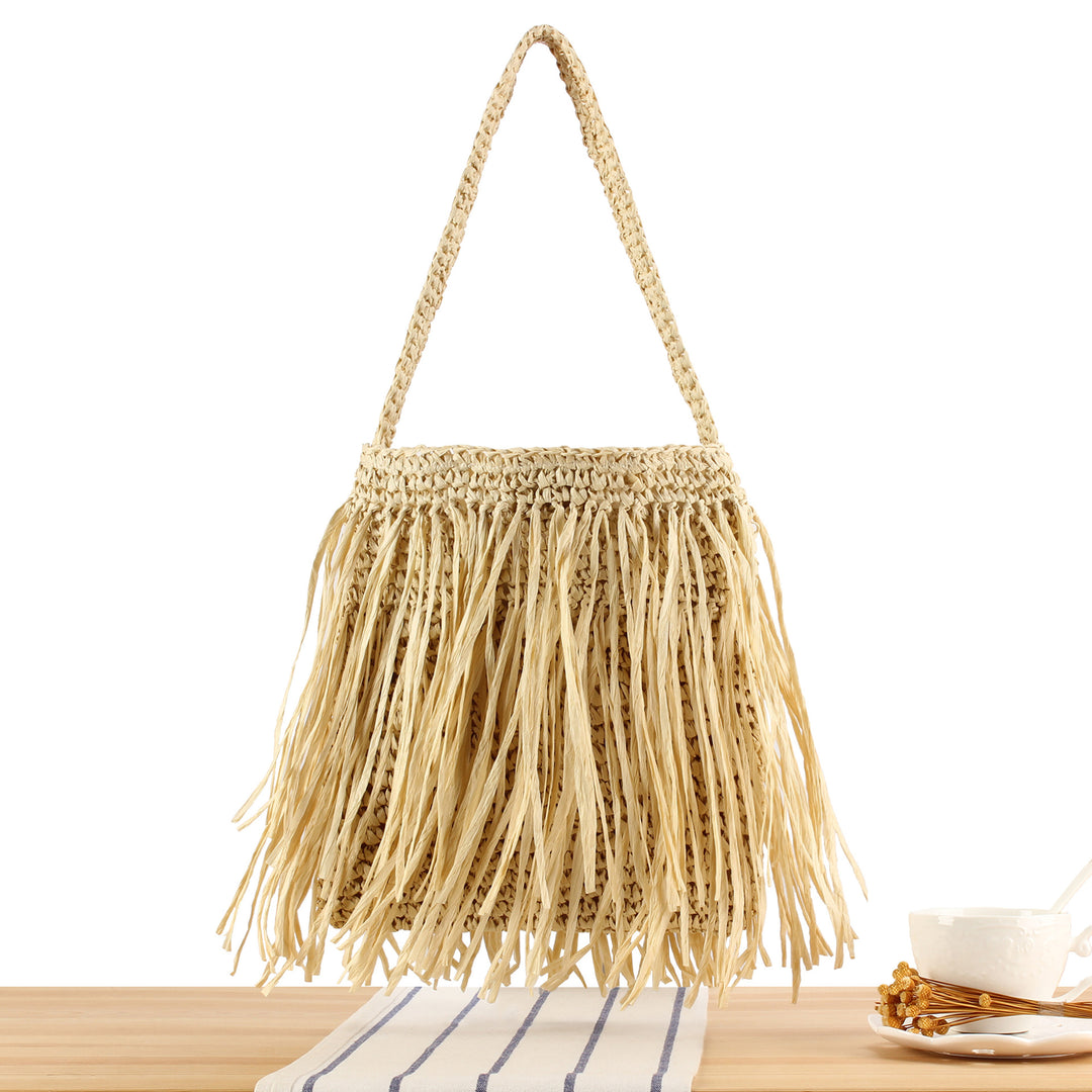Braided summer handbag with fringed design Bowlift