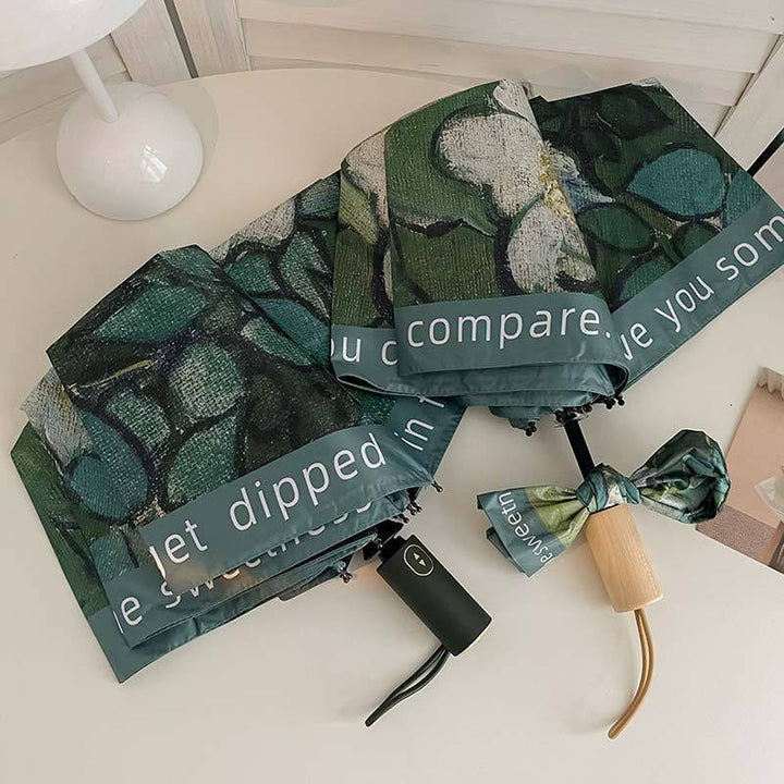 Women's Folding Umbrella with Floral Accents Bowlift