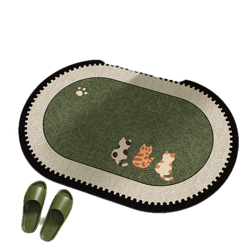 Cat-Themed Plush Kitchen Area Mat Bowlift