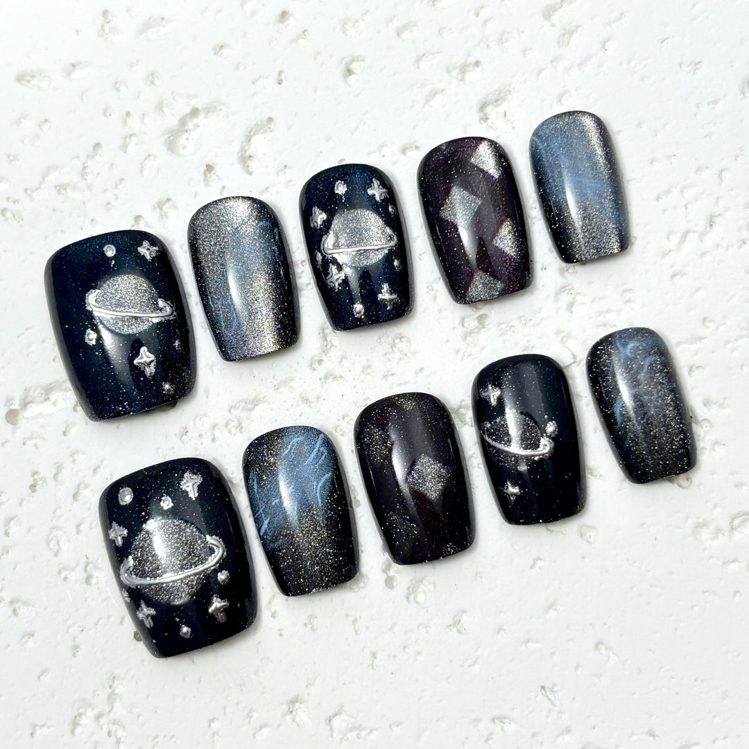 Galactic-Themed Press-On Nail Art